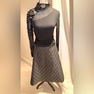 Gracia Black Quilted Dress with Textured Shoulder